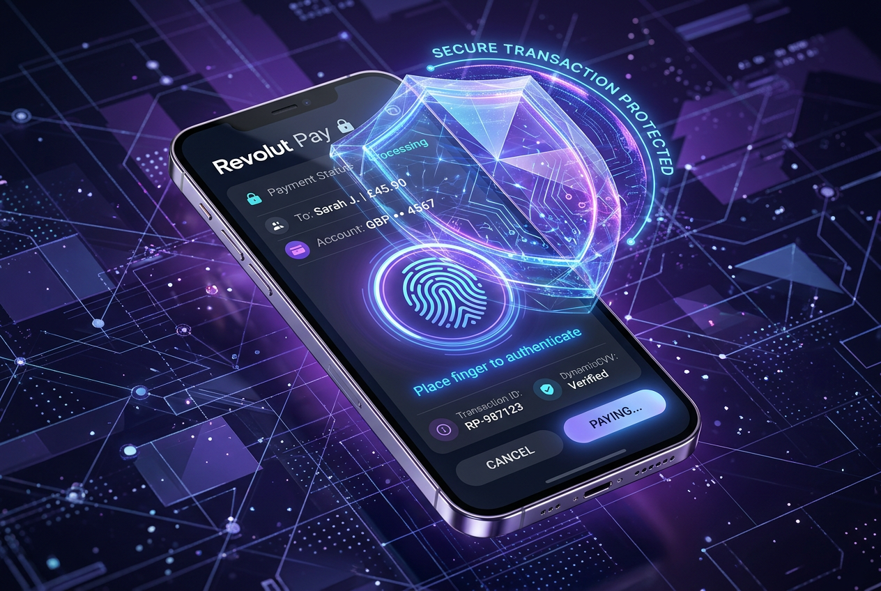 Technická bezpečnostní vrstva Revolut platby s biometrickým ověřením